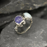 Multistone Ring, Larimar Ring, Tanzanite Ring, Silver Flower Ring, Natural Larimar Ring, Blue Tanzanite Ring, Unique Stone Ring, Silver Ring