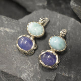 Multistone Earrings, Larimar Earrings, Tanzanite Earrings, Flower Earrings, 2 Stone Earrings, Heavy Earrings, 2 Stone Studs, Silver Earrings