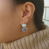 Multistone Earrings, Larimar Earrings, Tanzanite Earrings, Flower Earrings, 2 Stone Earrings, Heavy Earrings, 2 Stone Studs, Silver Earrings