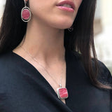 Rohodochrosite Pendant, Natural Rhodochrosite, Square Pendant, Vintage Pendant, Pink Pendant, Statement Pendant, Vintage Square Pendant