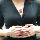 Rohodochrosite Pendant, Natural Rhodochrosite, Square Pendant, Vintage Pendant, Pink Pendant, Statement Pendant, Vintage Square Pendant