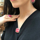 Rohodochrosite Pendant, Natural Rhodochrosite, Square Pendant, Vintage Pendant, Pink Pendant, Statement Pendant, Vintage Square Pendant