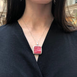 Rohodochrosite Pendant, Natural Rhodochrosite, Square Pendant, Vintage Pendant, Pink Pendant, Statement Pendant, Vintage Square Pendant