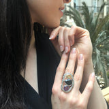 Onyx Silver Ring, Three Stone Statement Ring, Onyx Statement Ring, Large Boho Ring, Citrine Ring, Amethyst Ring, Colorful Ring, For Her