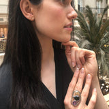 Onyx Silver Ring, Three Stone Statement Ring, Onyx Statement Ring, Large Boho Ring, Citrine Ring, Amethyst Ring, Colorful Ring, For Her