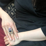 Onyx Silver Ring, Three Stone Statement Ring, Onyx Statement Ring, Large Boho Ring, Citrine Ring, Amethyst Ring, Colorful Ring, For Her