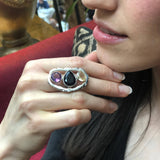 Onyx Silver Ring, Three Stone Statement Ring, Onyx Statement Ring, Large Boho Ring, Citrine Ring, Amethyst Ring, Colorful Ring, For Her
