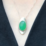 Chrysoprase Pendant, Natural Chrysoprase, Long Pendant, Large Chrysoprase, May Birthstone, Green Pendant, Oval Pendant, Solid Silver Pendant