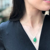 Chrysoprase Pendant, Natural Chrysoprase, Long Pendant, Large Chrysoprase, May Birthstone, Green Pendant, Oval Pendant, Solid Silver Pendant
