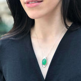 Chrysoprase Pendant, Natural Chrysoprase, Long Pendant, Large Chrysoprase, May Birthstone, Green Pendant, Oval Pendant, Solid Silver Pendant
