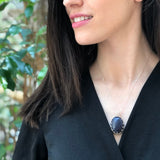 Sandstone Pendant, Natural Sandstone Necklace, Sagittarius Pendant, Nordic Pendant, Silver Statement Pendant, Blue Pendant, Rare by Adina