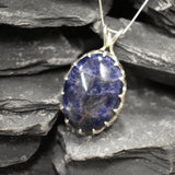 Sodalite Pendant, Natural Sodalite Necklace, Blue Oval Pendant, Nordic Pendant, Blue Stone Pendant, Silver Oval Necklace, Rare by Adina