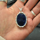 Sodalite Pendant, Natural Sodalite Necklace, Blue Oval Pendant, Nordic Pendant, Blue Stone Pendant, Silver Oval Necklace, Rare by Adina