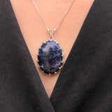 Sodalite Pendant, Natural Sodalite Necklace, Blue Oval Pendant, Nordic Pendant, Blue Stone Pendant, Silver Oval Necklace, Rare by Adina