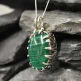Malachite Pendant, Natural Malachite, Nordic Pendant, Green Oval Pendant, Green Malachite, Tall Pendant, Green Gem Pendant, Silver Pendant