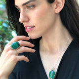 Malachite Pendant, Natural Malachite, Nordic Pendant, Green Oval Pendant, Green Malachite, Tall Pendant, Green Gem Pendant, Silver Pendant