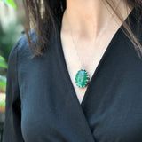 Malachite Pendant, Natural Malachite, Nordic Pendant, Green Oval Pendant, Green Malachite, Tall Pendant, Green Gem Pendant, Silver Pendant