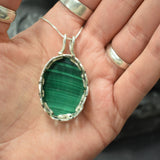Malachite Pendant, Natural Malachite, Nordic Pendant, Green Oval Pendant, Green Malachite, Tall Pendant, Green Gem Pendant, Silver Pendant