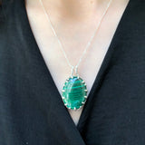 Malachite Pendant, Natural Malachite, Nordic Pendant, Green Oval Pendant, Green Malachite, Tall Pendant, Green Gem Pendant, Silver Pendant