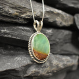 Chrysoprase Pendant, Natural Chrysoprase Necklace, Matrix Chrysoprase Pendant, Chrysoprase Silver Pendant, Gift for Her, Rare by Adina