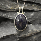 Sandstone Silver Necklace, Blue Gemstone Pendant, Statement Necklace, Solitaire Necklace, Vintage Sandstone Necklace, Solid Silver Necklace