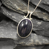Sandstone Silver Necklace, Blue Gemstone Pendant, Statement Necklace, Solitaire Necklace, Vintage Sandstone Necklace, Solid Silver Necklace