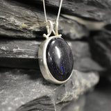 Sandstone Silver Necklace, Blue Gemstone Pendant, Statement Necklace, Solitaire Necklace, Vintage Sandstone Necklace, Solid Silver Necklace