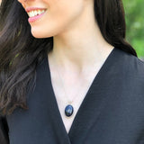Sandstone Silver Necklace, Blue Gemstone Pendant, Statement Necklace, Solitaire Necklace, Vintage Sandstone Necklace, Solid Silver Necklace
