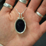 Sandstone Silver Necklace, Blue Gemstone Pendant, Statement Necklace, Solitaire Necklace, Vintage Sandstone Necklace, Solid Silver Necklace