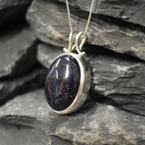 Sandstone Silver Necklace, Blue Gemstone Pendant, Statement Necklace, Solitaire Necklace, Vintage Sandstone Necklace, Solid Silver Necklace