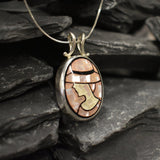 Mosaic Pendant, Natural Shell Pearl, Lady Pendant, Mother of Pearls Pendant, Silver Oval Pendant, Artistic Pendant, Rare by Adina
