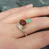 Amber Ring, Natural Amber, Chrysoprase Ring, Asymmetric Ring, Natural Chrysoprase, Vintage Ring, Unique Ring, Multistone Ring, Silver Ring