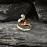 Amber Ring, Natural Amber, Chrysoprase Ring, Asymmetric Ring, Natural Chrysoprase, Vintage Ring, Unique Ring, Multistone Ring, Silver Ring