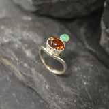 Amber Ring, Natural Amber, Chrysoprase Ring, Asymmetric Ring, Natural Chrysoprase, Vintage Ring, Unique Ring, Multistone Ring, Silver Ring
