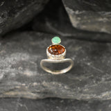Amber Ring, Natural Amber, Chrysoprase Ring, Asymmetric Ring, Natural Chrysoprase, Vintage Ring, Unique Ring, Multistone Ring, Silver Ring