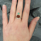 Amber Ring, Natural Amber, Chrysoprase Ring, Asymmetric Ring, Natural Chrysoprase, Vintage Ring, Unique Ring, Multistone Ring, Silver Ring