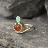 Amber Ring, Natural Amber, Chrysoprase Ring, Asymmetric Ring, Natural Chrysoprase, Vintage Ring, Unique Ring, Multistone Ring, Silver Ring