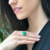 Chrysoprase Ring, Statement Ring, Bohemian Ring, Green Boho Ring, Vintage Ring, Two Stone Ring, Artistic Ring, Solid Silver Ring, Emerald