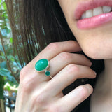 Chrysoprase Ring, Statement Ring, Bohemian Ring, Green Boho Ring, Vintage Ring, Two Stone Ring, Artistic Ring, Solid Silver Ring, Emerald