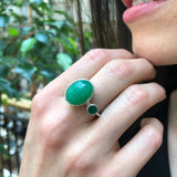Chrysoprase Ring, Statement Ring, Bohemian Ring, Green Boho Ring, Vintage Ring, Two Stone Ring, Artistic Ring, Solid Silver Ring, Emerald