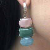 Bohemian Earrings, Multistone Earrings, Heavy Earrings, Long Earrings, Statement Earrings, Solid Silver Earrings, Rose Quartz, Aquamarine
