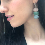Bohemian Earrings, Multistone Earrings, Heavy Earrings, Long Earrings, Statement Earrings, Solid Silver Earrings, Rose Quartz, Aquamarine