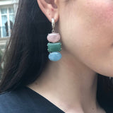 Bohemian Earrings, Multistone Earrings, Heavy Earrings, Long Earrings, Statement Earrings, Solid Silver Earrings, Rose Quartz, Aquamarine
