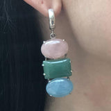 Bohemian Earrings, Multistone Earrings, Heavy Earrings, Long Earrings, Statement Earrings, Solid Silver Earrings, Rose Quartz, Aquamarine