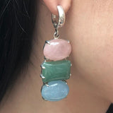 Bohemian Earrings, Multistone Earrings, Heavy Earrings, Long Earrings, Statement Earrings, Solid Silver Earrings, Rose Quartz, Aquamarine