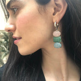 Bohemian Earrings, Multistone Earrings, Heavy Earrings, Long Earrings, Statement Earrings, Solid Silver Earrings, Rose Quartz, Aquamarine