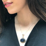 Royal Blue Pendant, Sapphire Pendant, Created Sapphire, Blue Pendant, Vintage Pendant, Victorian Pendant, Silver Pendant, Large Blue Pendant