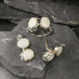 Opal Earrings, Silver Flower Earrings, Natural Opal Earrings, White Earrings, Two Stone Earrings, Unique Earrings, Solid Silver, Flashy Opal