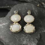 Opal Earrings, Silver Flower Earrings, Natural Opal Earrings, White Earrings, Two Stone Earrings, Unique Earrings, Solid Silver, Flashy Opal