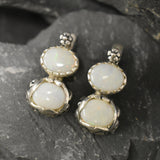 Opal Earrings, Silver Flower Earrings, Natural Opal Earrings, White Earrings, Two Stone Earrings, Unique Earrings, Solid Silver, Flashy Opal